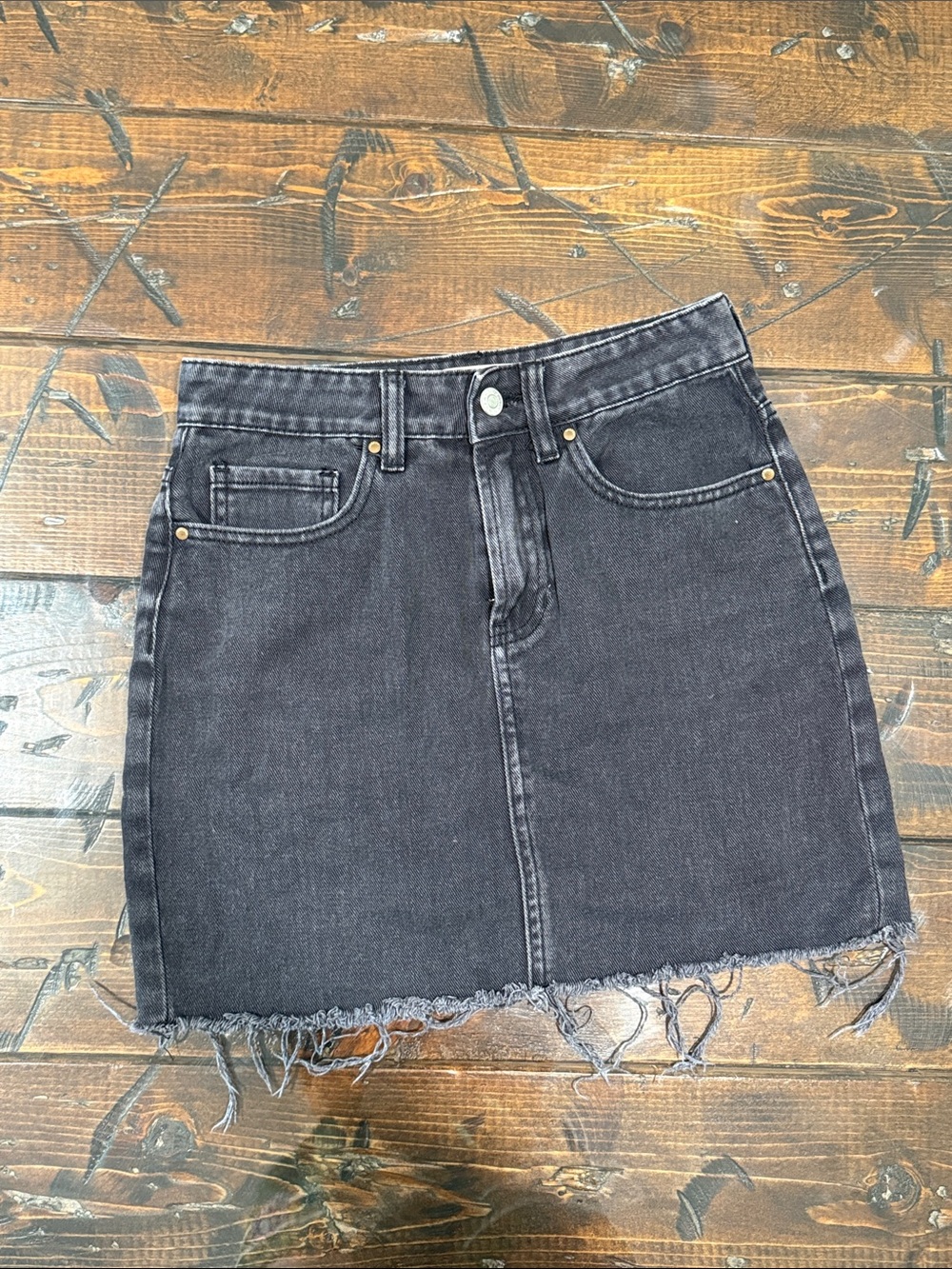 PacSun Black Frayed-Hem Denim Mini Skirt